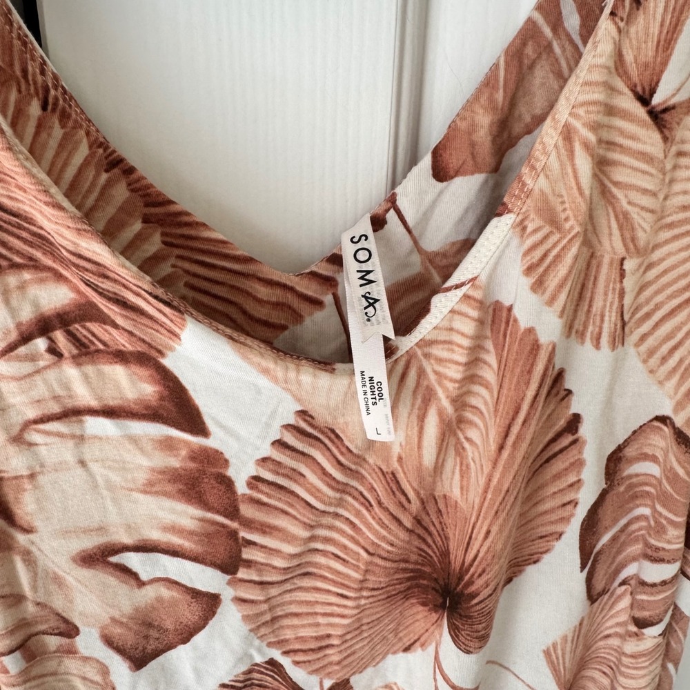 Soma Cool Nights Sleep Chemise Tropical Palm Leaf Print Nightgown Terracotta L - Picture 3 of 3